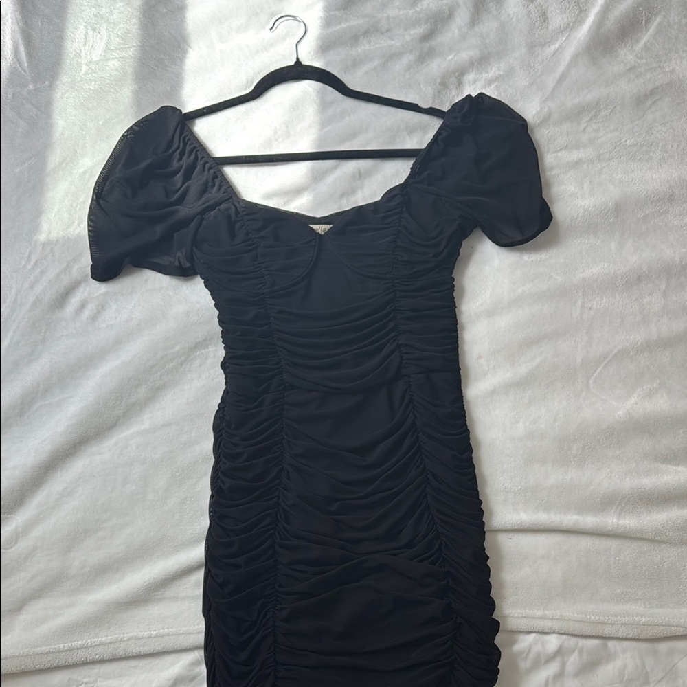 Elegant Black Ruched Dress Size M